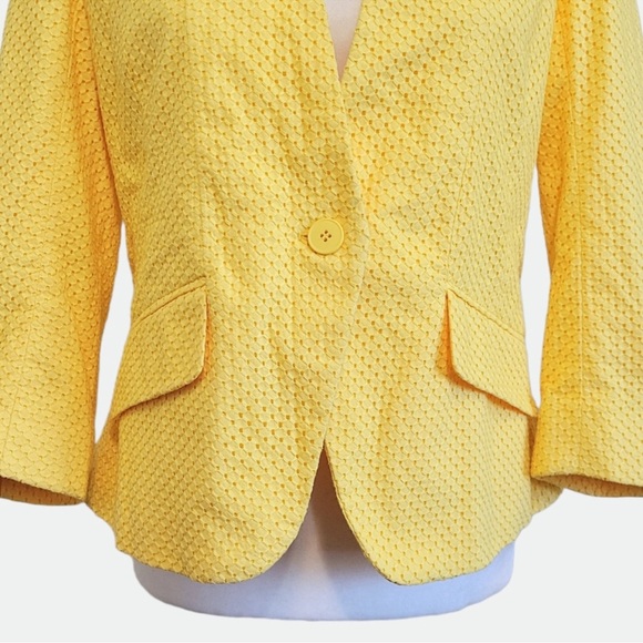 New York & Company Single Button Eyelet Lace Blazer - Yellow - Picture 3 of 9